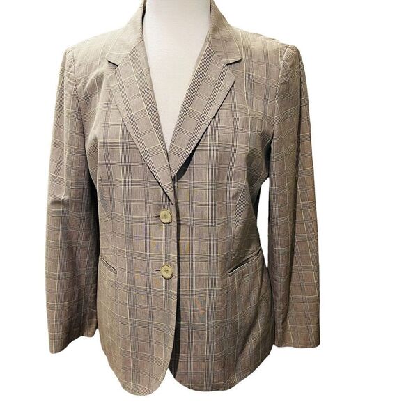 Plus Size Talbots Houndstooth Shoulder Pads Blazer Brown & White size 14 - Picture 4 of 8